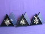 3  Swarovski Crystal Snow Flake Christmas Ornaments:  2004, 2006, 2010