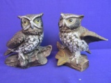 Pair of Owl Figurines  - Ceramic – Matte  Glaze – 5” Tall each