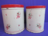 2 Vintage Metal Kitchen Canisters Red & White – Tulips & Carnations Desiigns