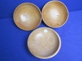 3. Turned Wood Salad Bowls – 6” Each – 2 Varnished – 1 with clearcoat