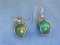 Sterling Silver Wire Earrings w Green Stone Ball – Malachite? Dangle about 1 1/4”