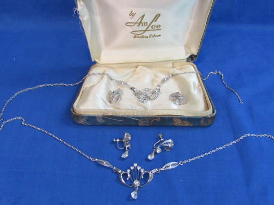 2 Vintage Am Lee Sterling Silver Sets – Necklace & Earrings – In Case – 22.9 grams