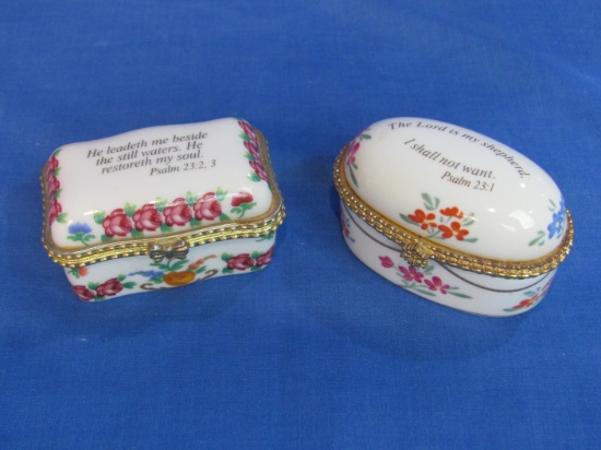 2 Porcelain Trinket Boxes: Parts of Psalm 23 Printed on Top – By Imperial Porcelain