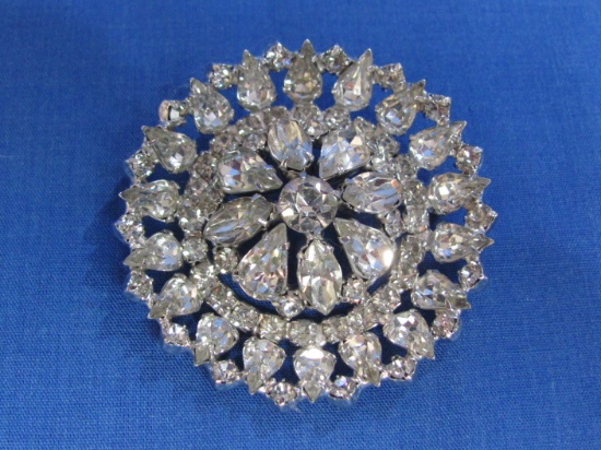 Brilliant Kramer of New York Round Rhinestone Pin/Brooch – 1 3/4” in diameter