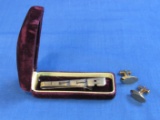 Vintage Gold Plate Tie Clasp “CCA or GCA” - Cufflinks in vintage velvet case