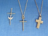 3 Sterling Silver Cross Pendants with 2 Sterling Silver Chains – Total weight is 7.7 grams