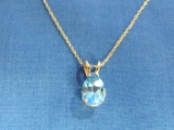 14 Kt Gold Pendant w Blue Topaz Stone – 17” 14 KT Gold Chain – Clasp is Gold Filled