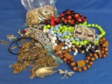Lot of Costume Jewelry: Necklaces, Pins – Bag of Jewelry for Crafts or Repair