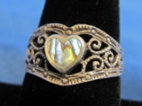 Sterling Silver Ring With Abalone Heart  - Women's Size 9 Total Wt 3.6 g