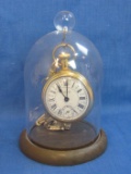 Westclox Open Face Pocket Watch – Locomotive on Back – Dome Display Case – Works