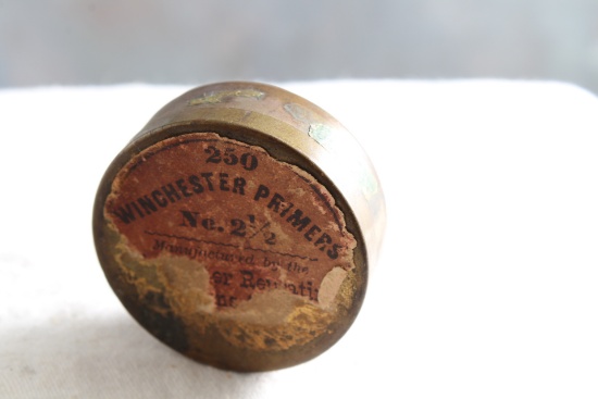 Vintage Winchester Primers Brass Advertising Tin No. 2 1/2 Size