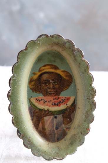 Vintage Black Americana Boy Eating Watermelon Small Pin Tray 3 1/4" x 2 1/4"