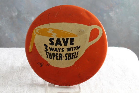 Vintage SUPER - SHELL Oil Large 4" Advertising Pinback Button