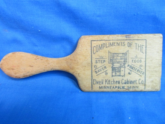 Vintage Wooden Paddle w/ Advertising “Elwell Kitchen Cabinet Co. Minneapolis, Minn.”