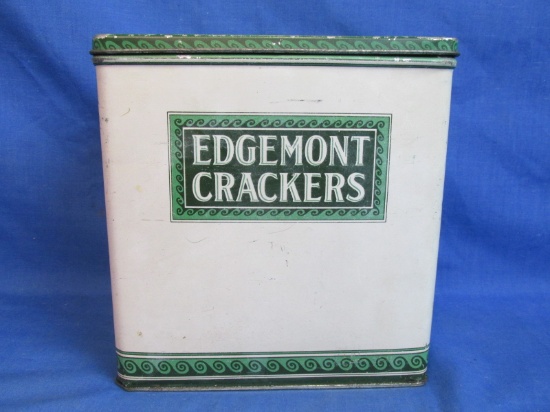 © 1924  Edgemont Crackers Tin – Cream & Depression Green – 7 3/4” T x 7 1/2” W x 4” D