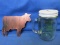 Mobile 1 – No. 1 in “81”  Glass Jar Mug Coin Bank & 8” Copper Cow – John Deere Green Letters