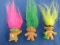 3 Vintage Troll Pencil Toppers: Pink Hair (glasses), Green Hair, & Yellow Hair (Thief)