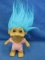 T.N.T Troll Doll w/ Blue Hair & Pink Sparkly One Piece Swimsuit – appx  4 1/2” T