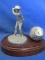 Pewter Golfer Sculpture w/ Golf-Ball  Desk Clock – 4 1/2” T on a base 5” L x 3 1/2” W