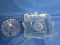2 Crystal Bowls – 4 1/2” Round & 8” Square w/ cut floral detail & Sawtooth edge