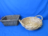2 Decorative Baskets 14” x 4 1/2”Deep w/ Handles & 9”x13” x6 1/2” “Picnic”