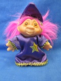 1986 © DAM Norfin Troll Doll 5” T – Purple Wizard Outfit – Brown Eyes, Pink Hair