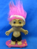 5” T Russ Troll Doll on Skateboard – Brown eyes, Pink Hair
