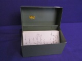 Green Metal Box for 3x5 Recipe Cards (1970's) K-Mart tag in lid - & Vintage recipes