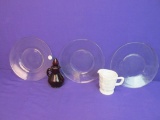 Glass: Assorted – 3 Clear 8” Plates, a Westmoreland Panel Grape Creamer & Avon Ruby