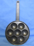 Cast Iron Abelskiver Pan – 8” Round – Makes 7 at a go – Handle is Marked 5