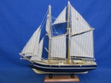 Blue & Yellow Sailboat With 2 Masts – Decorative Wood  & Canvas Model Ship on Stand