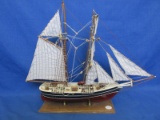 Red White & Blue 2 Masted Sailing Ship on pedestal -12 1/2” T x 15 1/2” L X 3” W