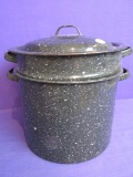 Graniteware Canning Kettle W/ Basket Insert – Kettle 7” T x 9 1/2” DIA – Basket Adds Height