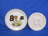 2 Plates: 12” w/ Flowers-  Stoneware- Japan & Divided Relish Plate 9 1/2” Ohio