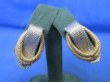 Vintage Napier  Clip on Earrings – 1” Long  Woven Gold & Silver Tone