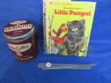Mixed Lot – Tin “Cocoanettes” - Golden Book “Little Pussy Cat” & Westmore USA Dimafile