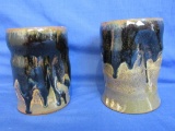 Pair of Free-form Drinking Vessels – Artisanal Pottery w/ thumb Groove 4 1/4” T x 3 1/4”