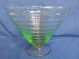 Green Glass Conical Bowl 6 3/4” T x 8 1/2” Top DIA