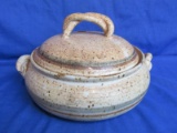 Artisnal Pottery Covered Dish w/ Double Handle & Lid  7” T w/ Lid x 9 1/2” W at handles