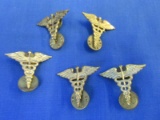 US Military Insignias – Brass – 5 Cadeuceus Uniform Pins