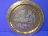 14” Brass Charger with Silver & Copper Colored metal Egyptian designs