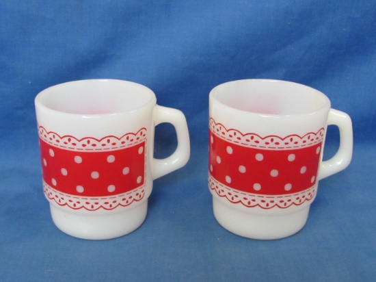 Fire King Red & White Polka Dot Pattern Coffee Cups (2)