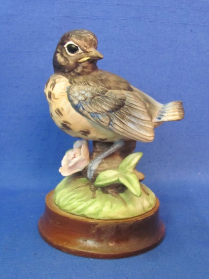 Porcelain Bluebird Figurine on Wood Base – By Josef Originals – 4 3/4” tall