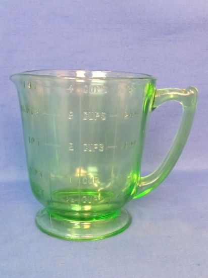 Green Depression? Glass Measuring Cup – 4 Cups – 5 3/4” tall – No maker's marks