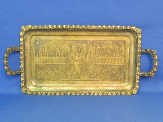 Vintage Brass? Metal Tray – Egyptian Scene – 15 1/2” long with handles