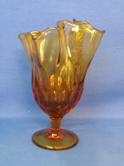Fenton Glass Handkerchief Vase – Thumbprint in Colonial Amber – 8 1/4” tall