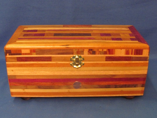 Mixed Wood Jewelry Box – 2018 Penny Inlaid in Front – 11 1/2” x 5 1/2” - Quite heavy