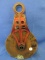 Vintage Wooden Pulley 6 1/2” W  - on an IH Red Metal Hanger with ring 12” Top to bottom