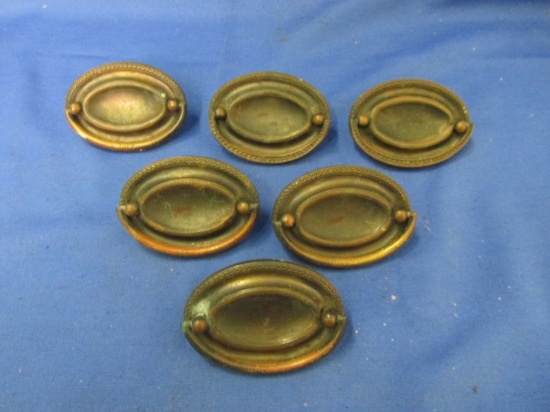 Set of 6 Oval Federalist style Brass – Each Appx 3 1/4” L x 2 1/4” T