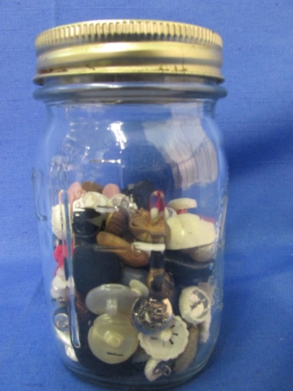 Ball Canning Jar ½ Full of Asst. Vintage Buttons